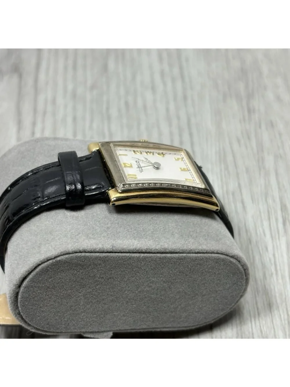 Circa Watch Company CT107T 23K Gold Plate Black Leather Band Needs Battery